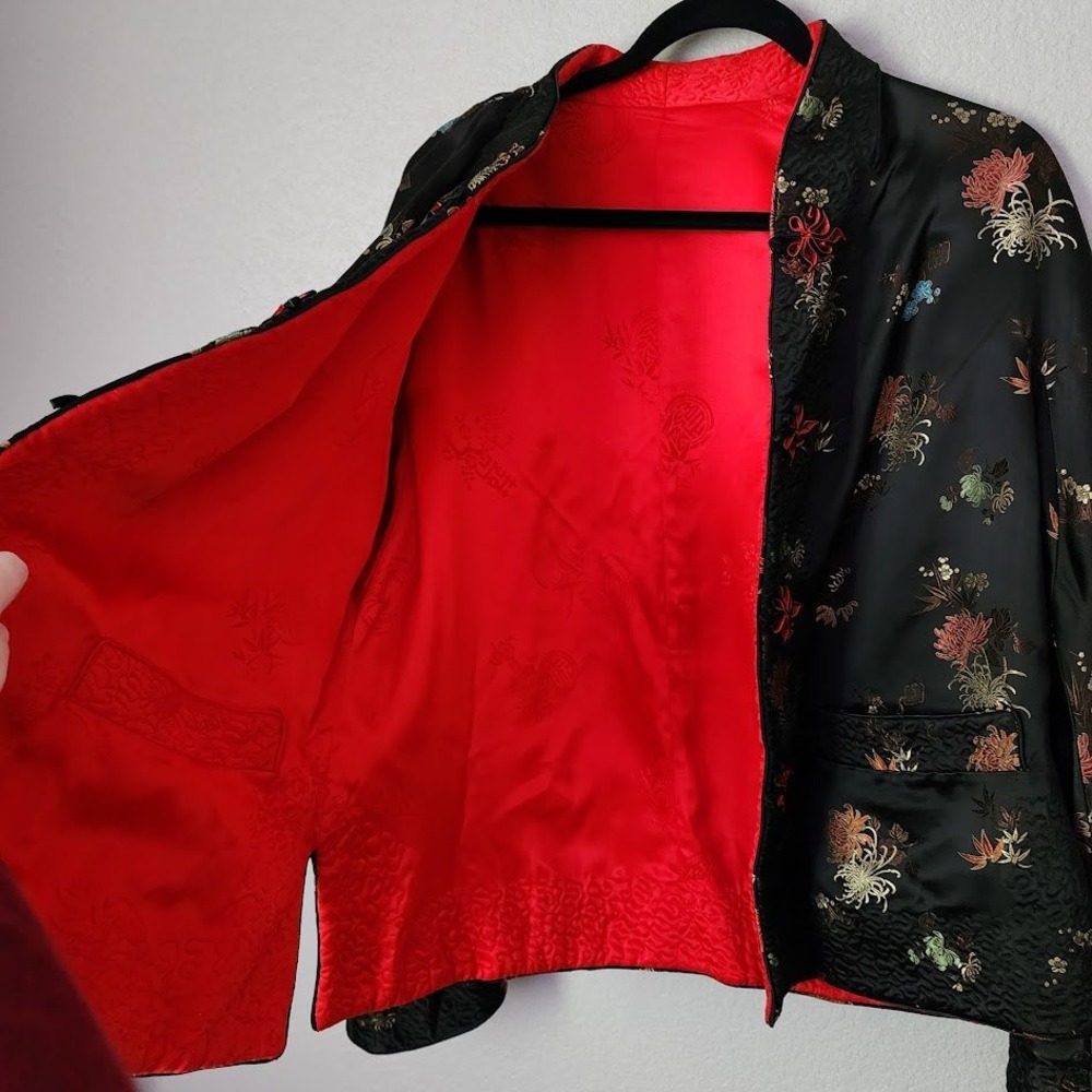 Vintage Reversible Silk Feel Brocade Jacket Frog Closure‎ Size 44 - Picture 10 of 13